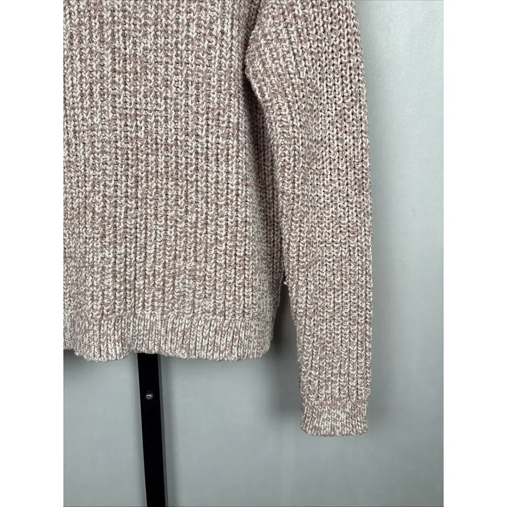 Haven Well Within Marled Knit Polo Sweater Womens Medium Pink Cozy Chunky Cotton